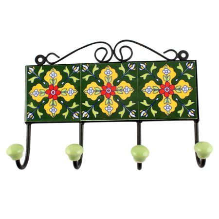 Yellow Floral Ceramic Tile Hook